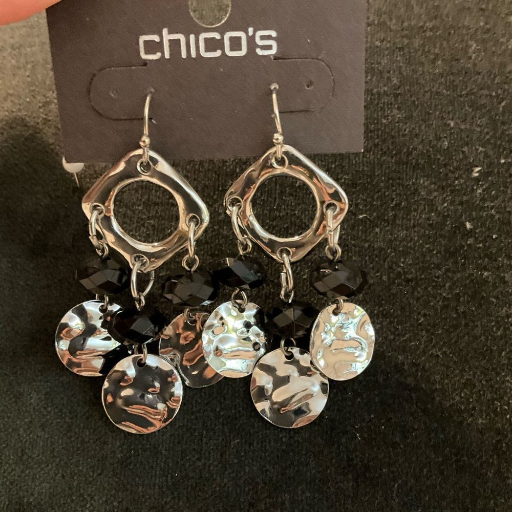 0084-Chico's Silver and Black Dangle Earrings